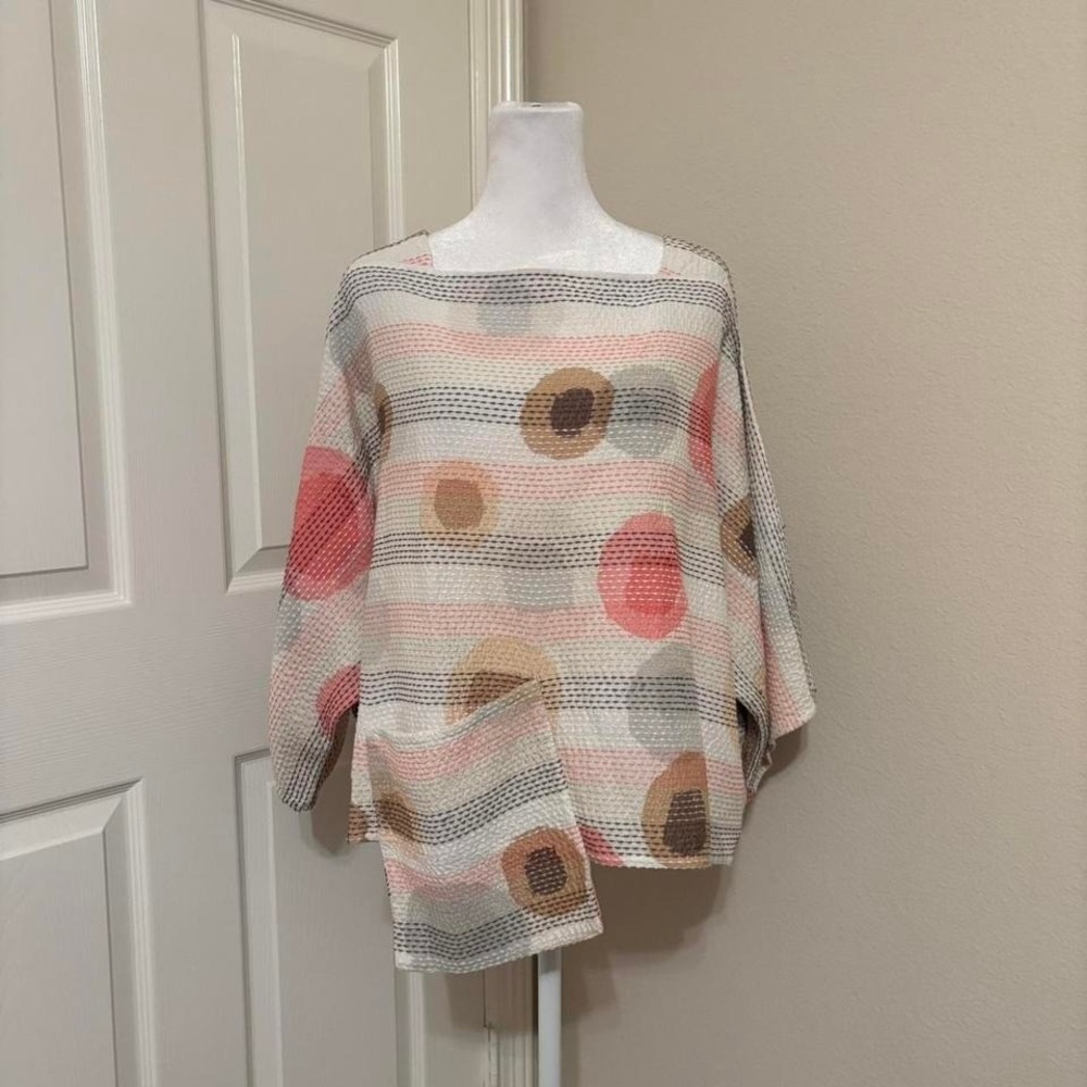 Sharon Young M/L 100% cotton sashiko embroidered lagenlook polkadot blouse